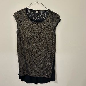 Halogen Gold & Black Lace Short Sleeve Blouse